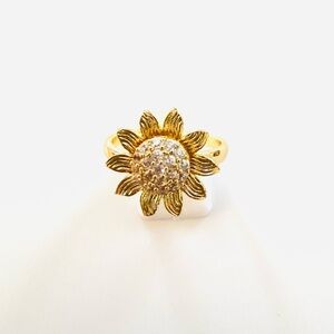 14K Gold Plated Sunflower rhinestone adjustable rotating Ring. New
